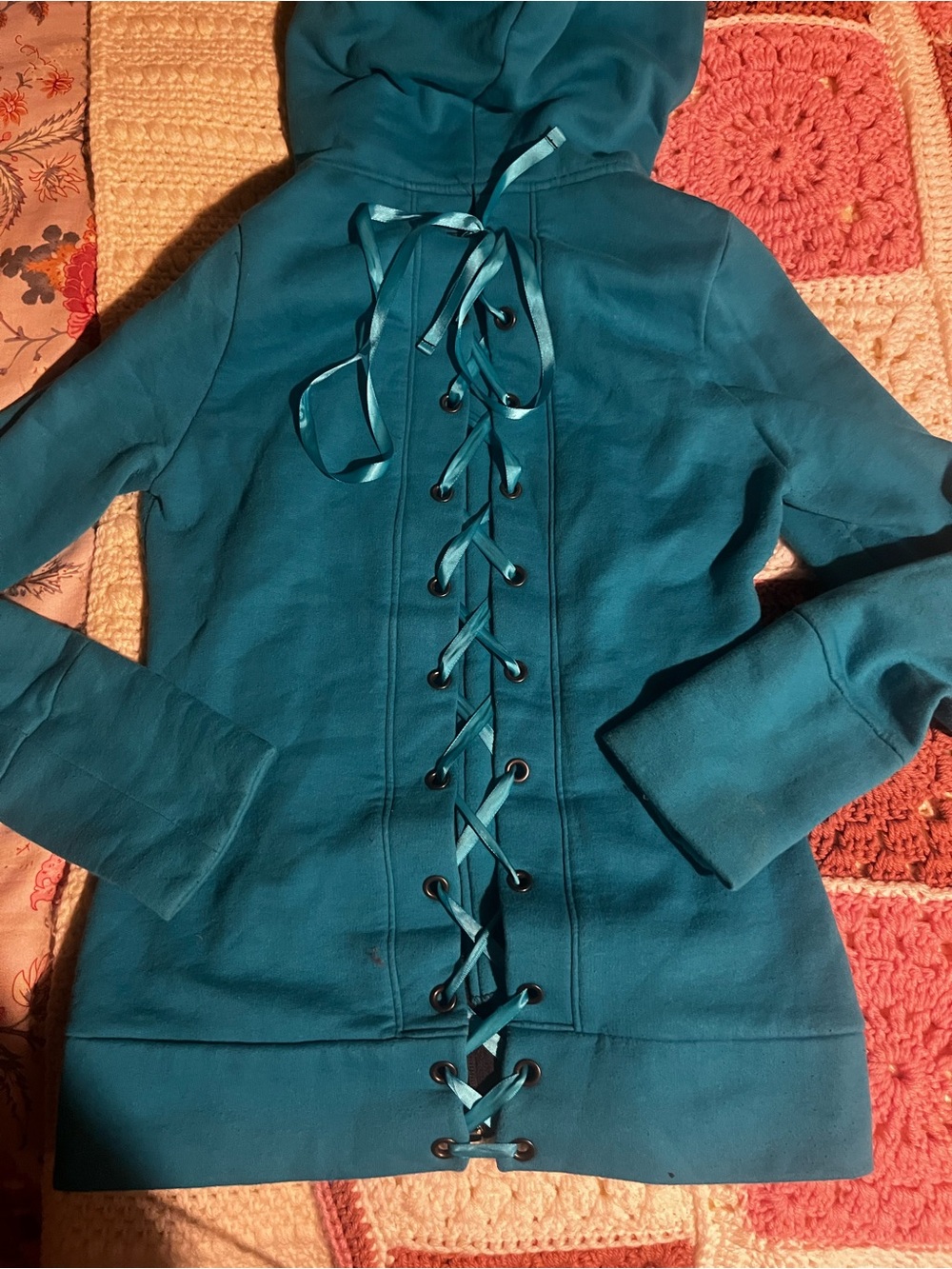 Designs by Sasha Teal Full-Zip Lace Corset Hoodie